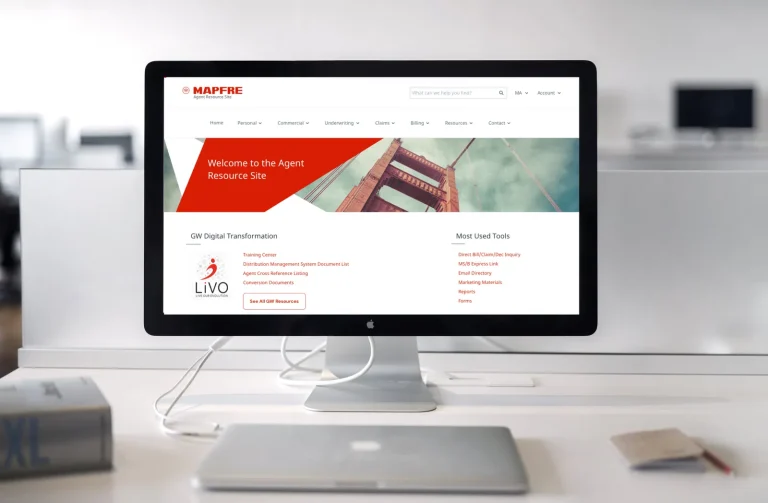 Mockup of the MAPFRE Agent Resource site on a desktop computer